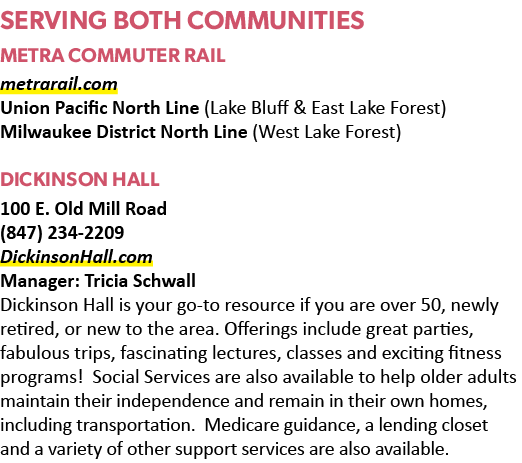 SERVING BOTH COMMUNITIES METRA COMMUTER RAIL metrarail.com Union Pacific North Line (Lake Bluff & East Lake Forest) M...