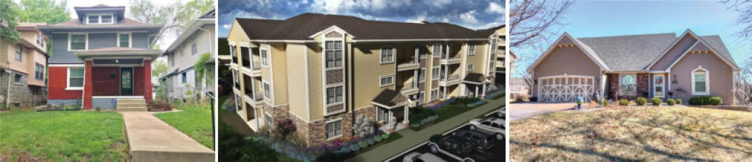 Three pictures of apartment buildings. Description generated by AI