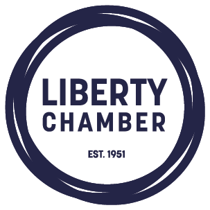 A logo for Liberty Chamber. Description generated by AI