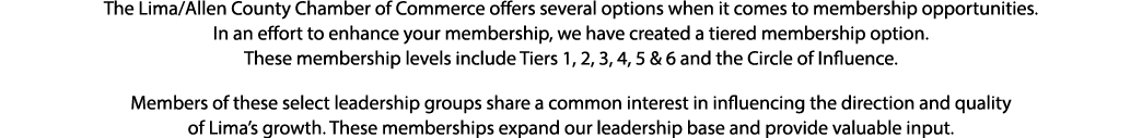 The Lima/Allen County Chamber of Commerce offers several options when it comes to membership opportunities. In an eff...