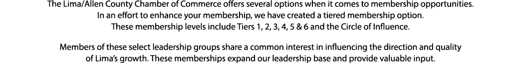 The Lima/Allen County Chamber of Commerce offers several options when it comes to membership opportunities. In an eff...