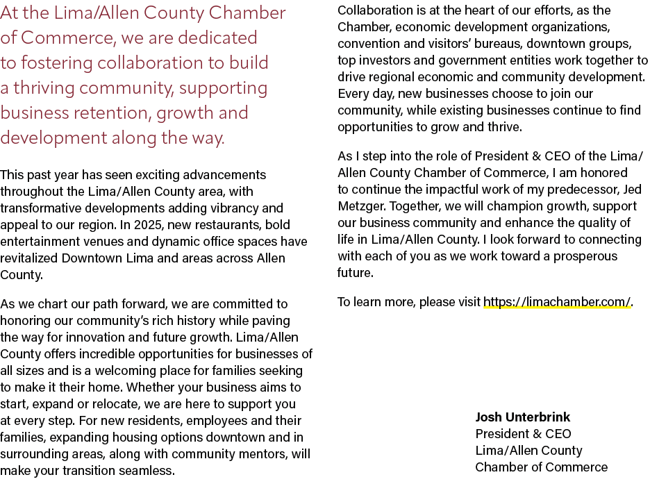 At the Lima/Allen County Chamber of Commerce, we are dedicated to fostering collaboration to build a thriving communi...