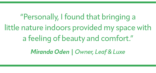 “Personally, I found that bringing a little nature indoors provided my space with a feeling of beauty and comfort.” M...
