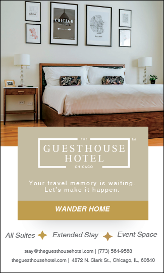 The Guesthouse Hotel is a 2.25 x 3.75 inch sign. Description generated by AI