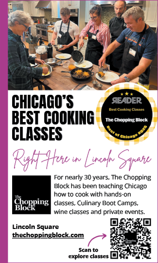 A flyer advertising Chicago's best cooking classes. Description generated by AI
