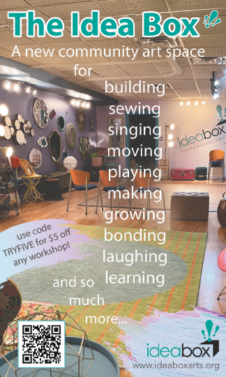 A flyer for an art space called The Idea Box. Description generated by AI