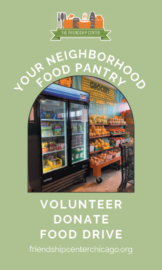 A food pantry with a refrigerator and a sign that says “Your Neighborhood Pantry". Description generated by AI