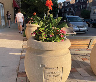 A large clay planter with a plant in it. Description generated by AI