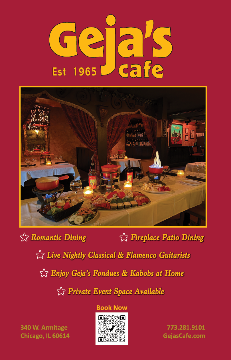 A menu for a restaurant called Geja's Cafe. Description generated by AI