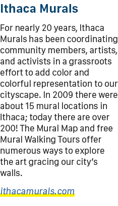 Ithaca Murals For nearly 20 years, Ithaca Murals has been coordinating community members, artists, and activists in a...