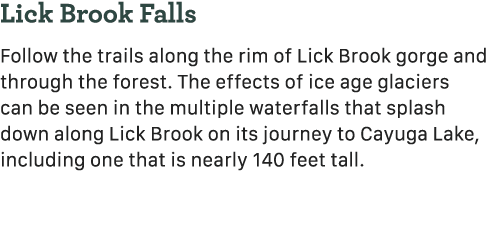 Lick Brook Falls Follow the trails along the rim of Lick Brook gorge and through the forest. The effects of ice age g...