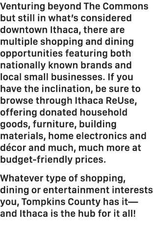 Venturing beyond The Commons but still in what’s considered downtown Ithaca, there are multiple shopping and dining o...