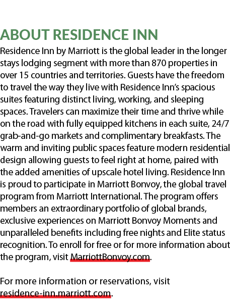 About Residence Inn Residence Inn by Marriott is the global leader in the longer stays lodging segment with more than...