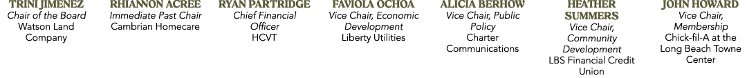 Trini Jimenez Chair of the Board Watson Land Company Rhiannon Acree Immediate Past Chair Cambrian Homecare Ryan Partr...