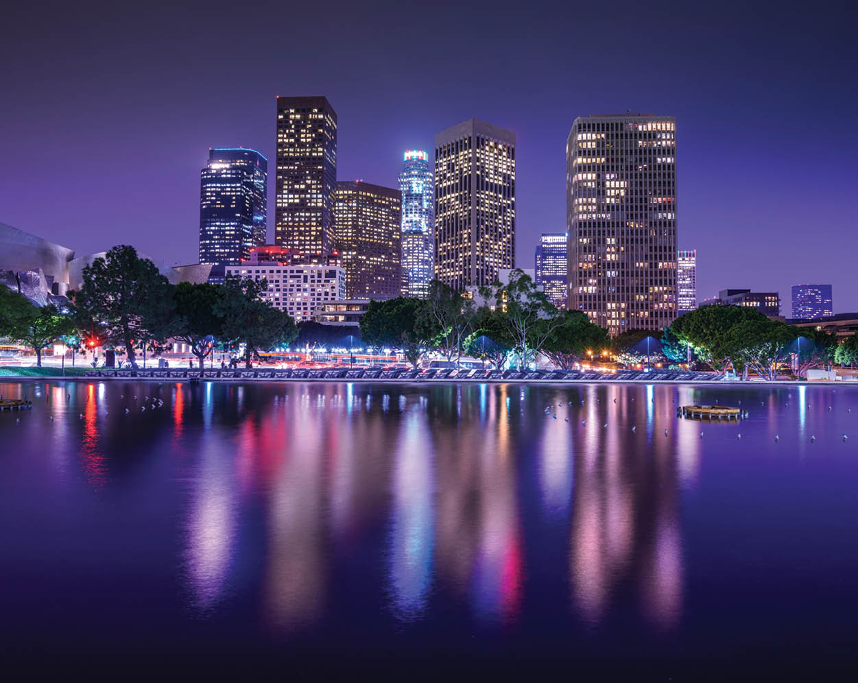 Downtown skyscrapers Los Angeles California at night