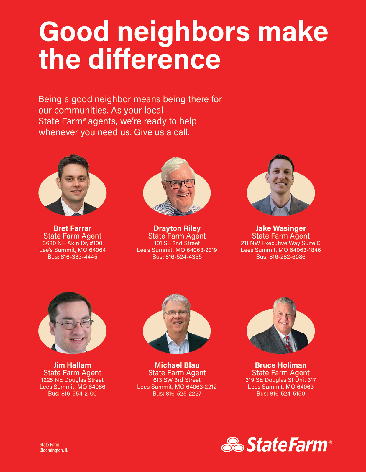 Six men are shown in a red and white advertisement for State Farm. AI generated content