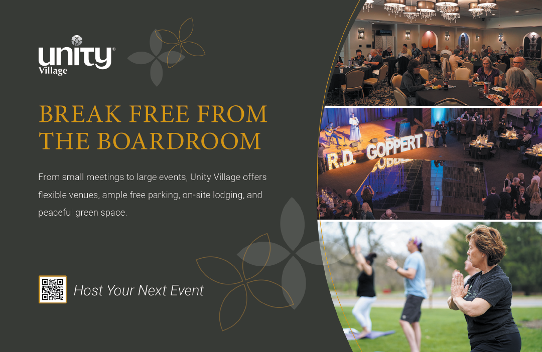 A flyer for Unity Village features a group of people dancing and enjoying themselves. The event is described as a “break free from the boardroom" event, offering a relaxing and enjoyable atmosphere. The flyer also includes a QR code for easy access to the event. AI generated content