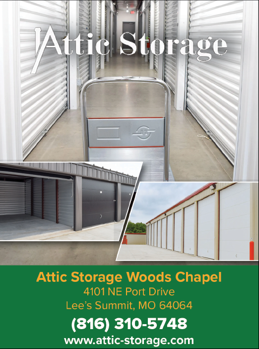 A storage facility with a large metal staircase and a sign that reads “Atomic Storage". AI generated content