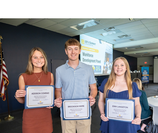 Three people are standing in front of a screen, holding certificates. AI generated content