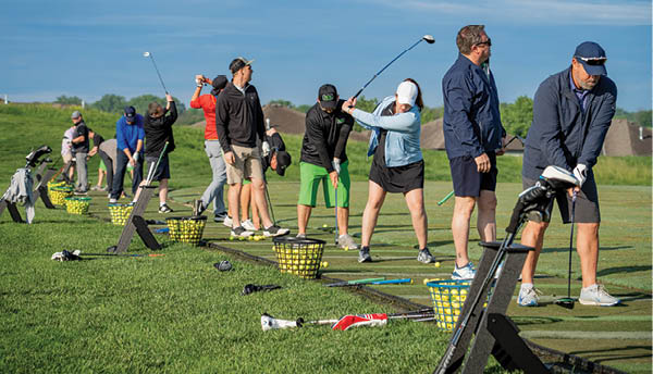 A group of people are practicing golf on a grassy field. AI generated content