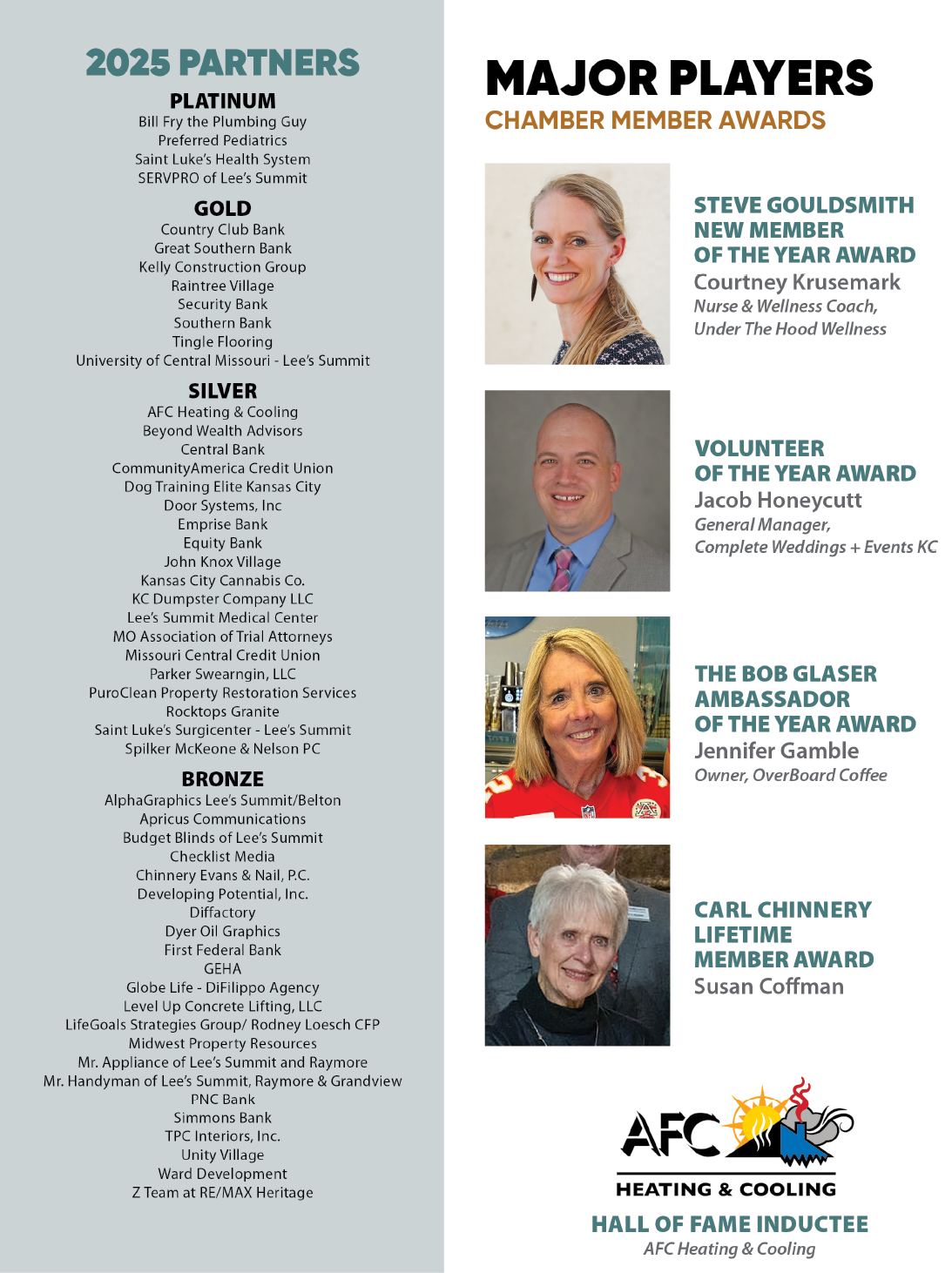 A flyer for the 2015 Chamber Member Awards features photos and bios of the major players and winners. AI generated content