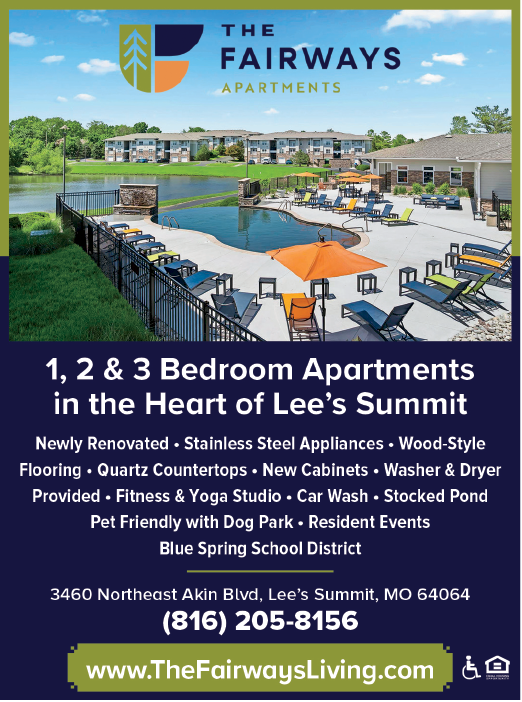 A flyer advertises 1, 2, and 3 bedroom apartments in the heart of Lee's Summit. AI generated content