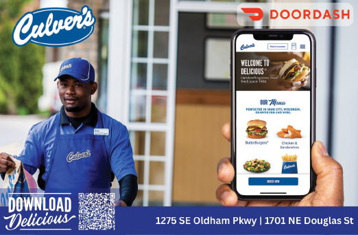 A man holding a cell phone displaying a food app. AI generated content