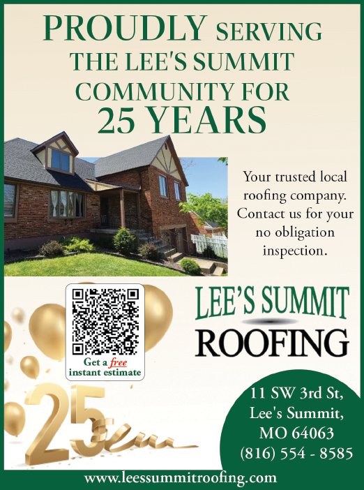 A flyer for Lee's Summit Roofing, celebrating 25 years of service to the community. AI generated content
