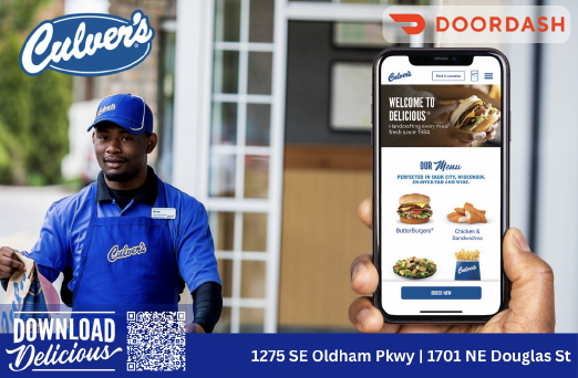 A man holding a cell phone with a Culver's app on it. AI generated content