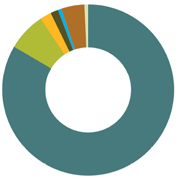 A pie chart with different sections representing various percentages. AI generated content
