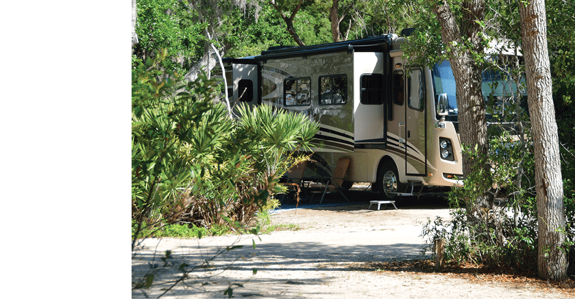 “Class A motorhome at a campsite at St. Augustine, Florida, USA."