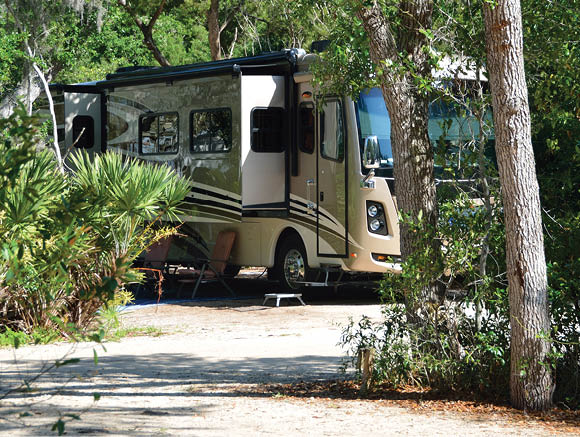 “Class A motorhome at a campsite at St. Augustine, Florida, USA."
