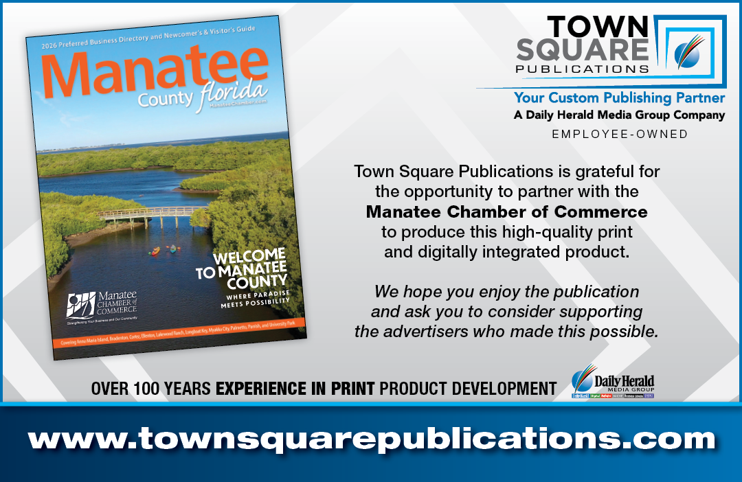 A magazine cover with the title “Manatee County, Florida". AI generated content