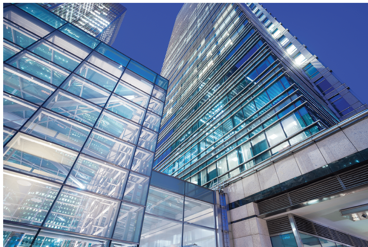 Office building background in Canary Wharf, London