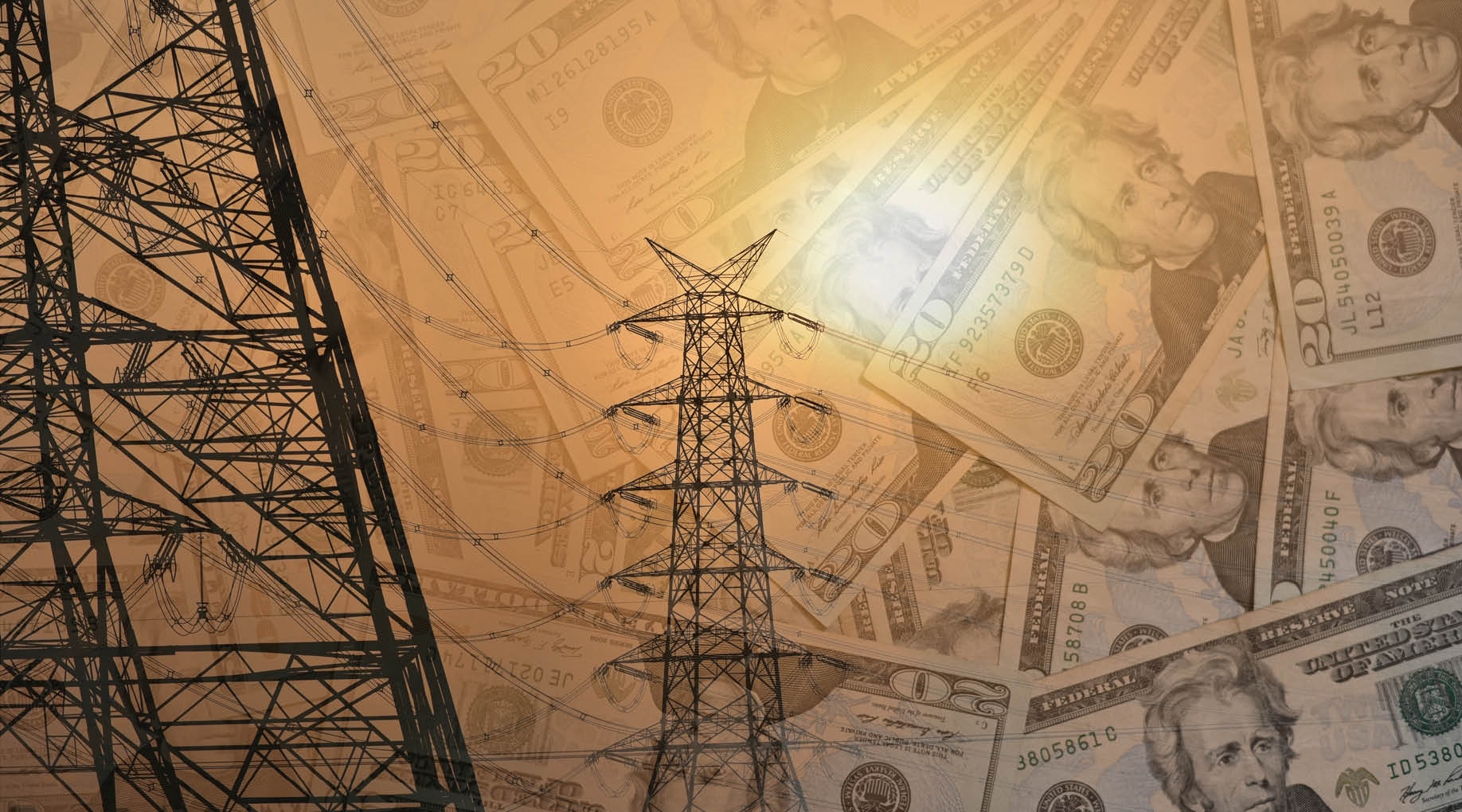 A large amount of money is shown in the image, with a total of $100,000. The money is arranged in a way that it appears to be a sun, with the sun's rays shining on the money. The image also features a power line in the background, adding to the overall composition. AI generated content
