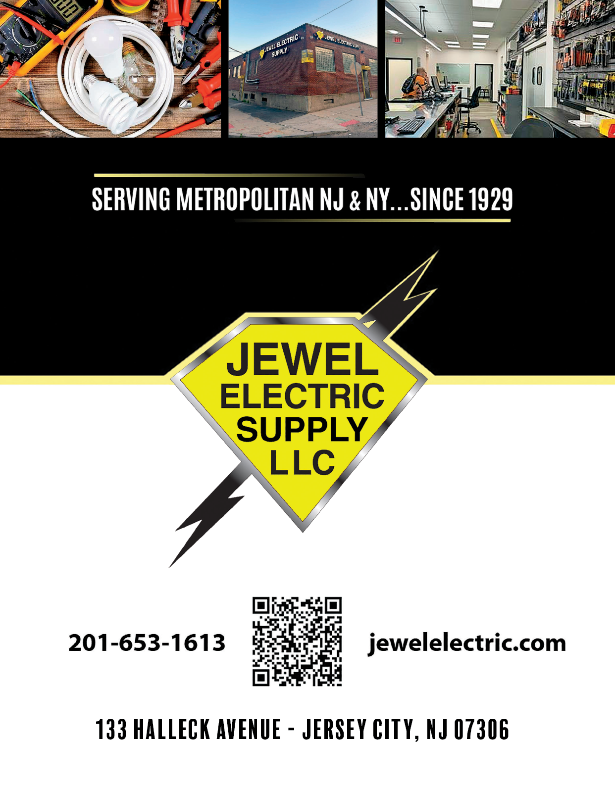 A flyer for Jewel Electric Supply LLC, featuring a logo and a picture of a lightning bolt. AI generated content