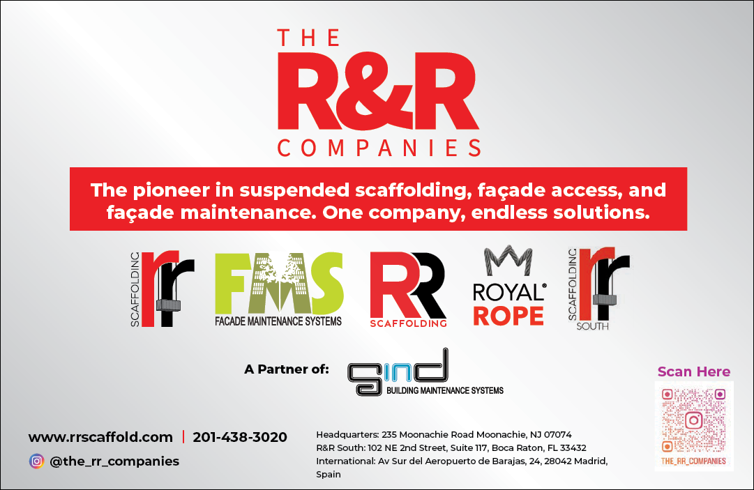 A white sign with black lettering that reads “R&R Scaffolding Ltd.". AI generated content