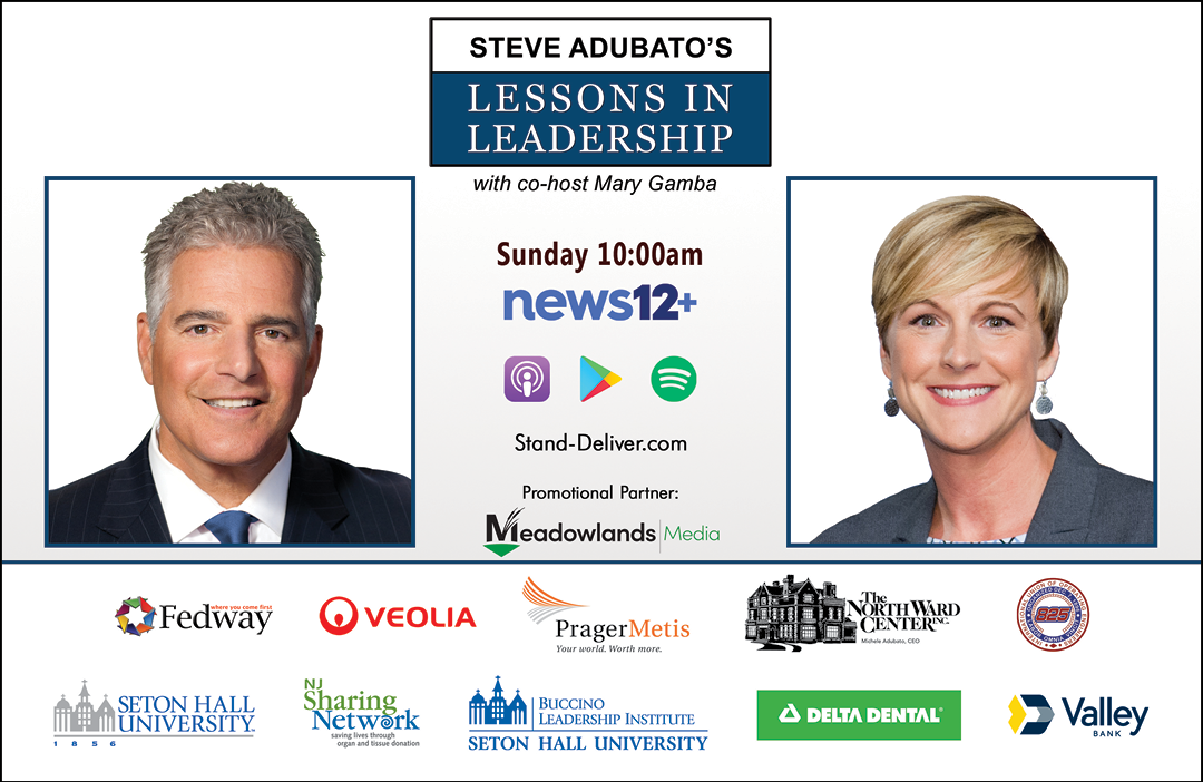 A man and a woman are featured in a poster advertising a leadership event. AI generated content