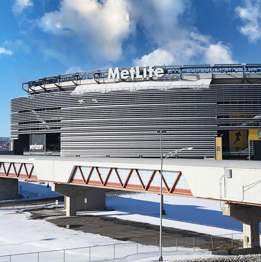 Rutherford, NJ/ USA- February 4, 2021: Metlife stadium, home to the New York football Giants and Jets becomes a frozen tundra following winter storm Orlena.