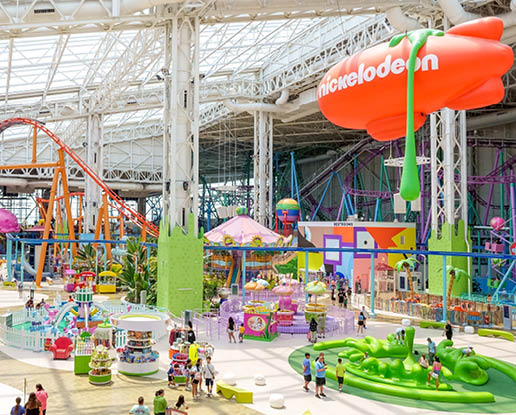 Nickelodeon Universe amusement park at the American Dreams mall. Largest indoor amusement park in the United States. East Rutherford, New Jersey - July 15, 2023