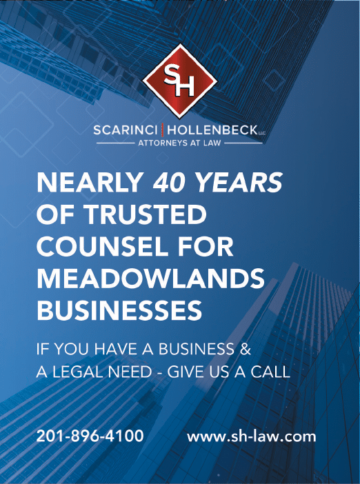 A blue and white advertisement for Scarinci Hollenbeck Attorneys at Law. AI generated content