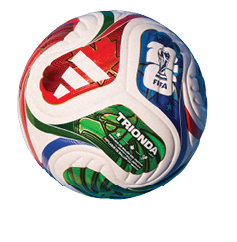 A soccer ball with a green, white, and red design. AI generated content