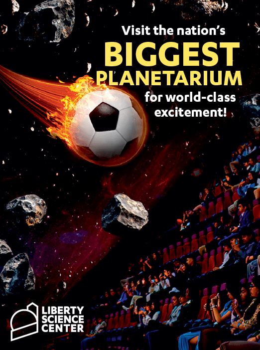 A soccer ball is shown in a science center advertisement. AI generated content