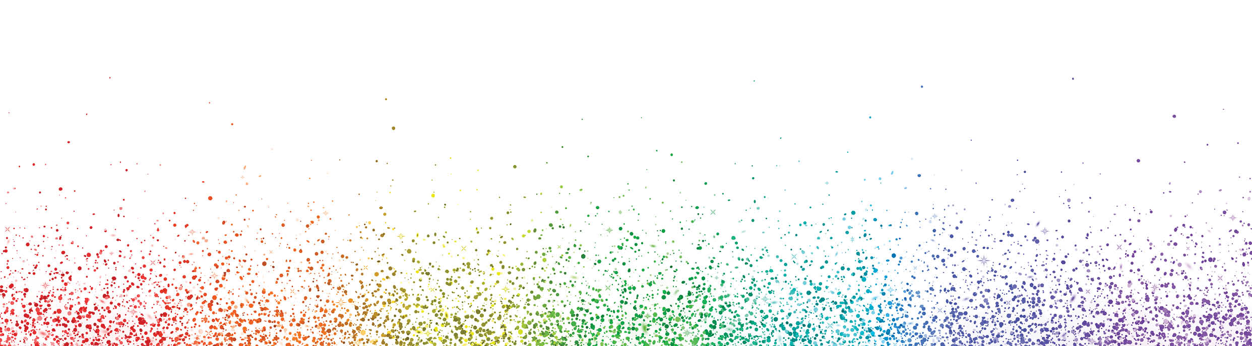 Rainbow falling particles, wide banner on white background. Vector illustration