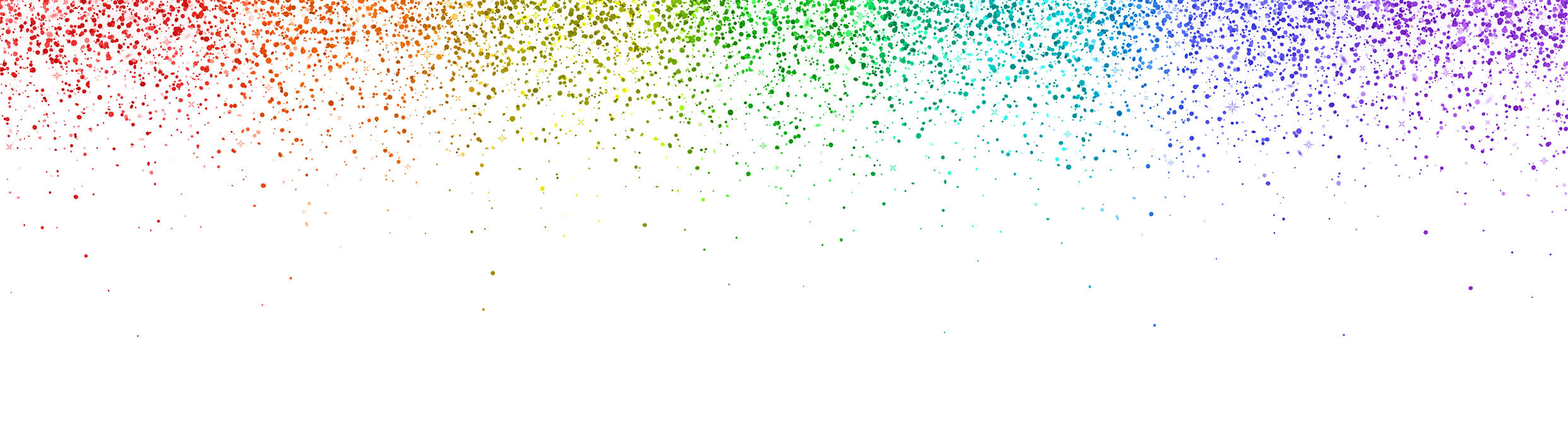Rainbow falling particles, wide banner on white background. Vector illustration
