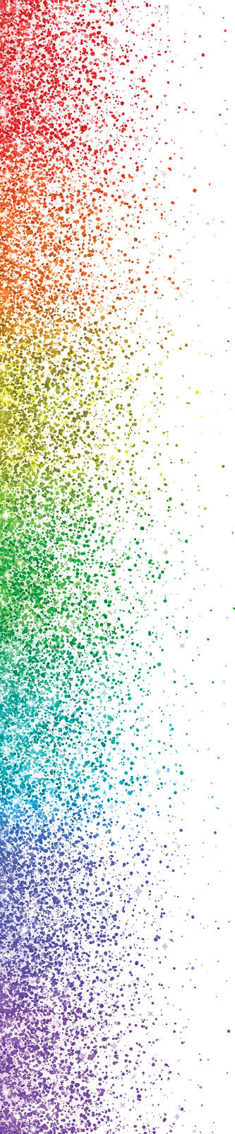 Rainbow falling particles, wide banner on white background. Vector illustration