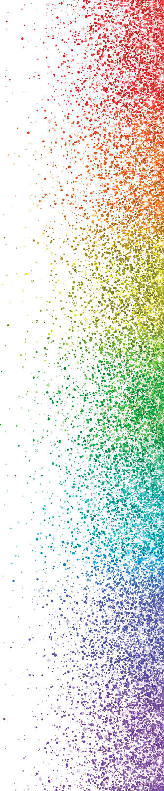 Rainbow falling particles, wide banner on white background. Vector illustration