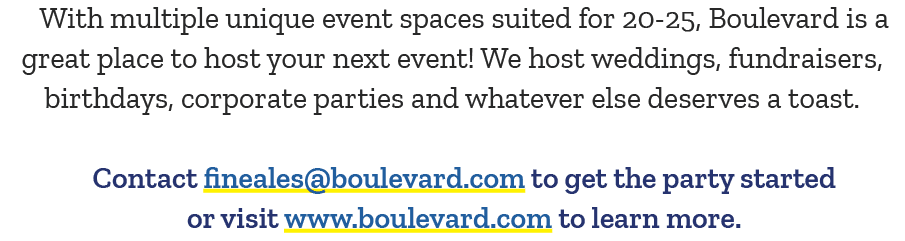 With multiple unique event spaces suited for 20 25, Boulevard is a great place to host your next event! We host weddi...