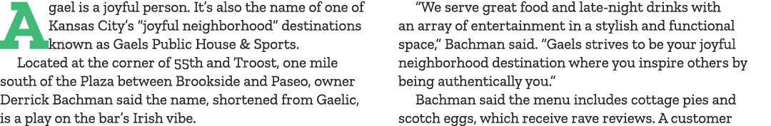A gael is a joyful person  It s also the name of one of Kansas City s  joyful neighborhood  destinations known as Gae   