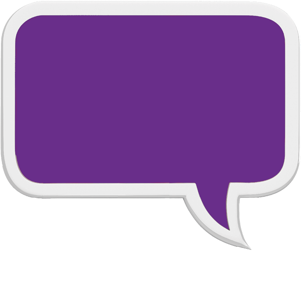 A purple speech bubble with a white outline. Description generated by AI